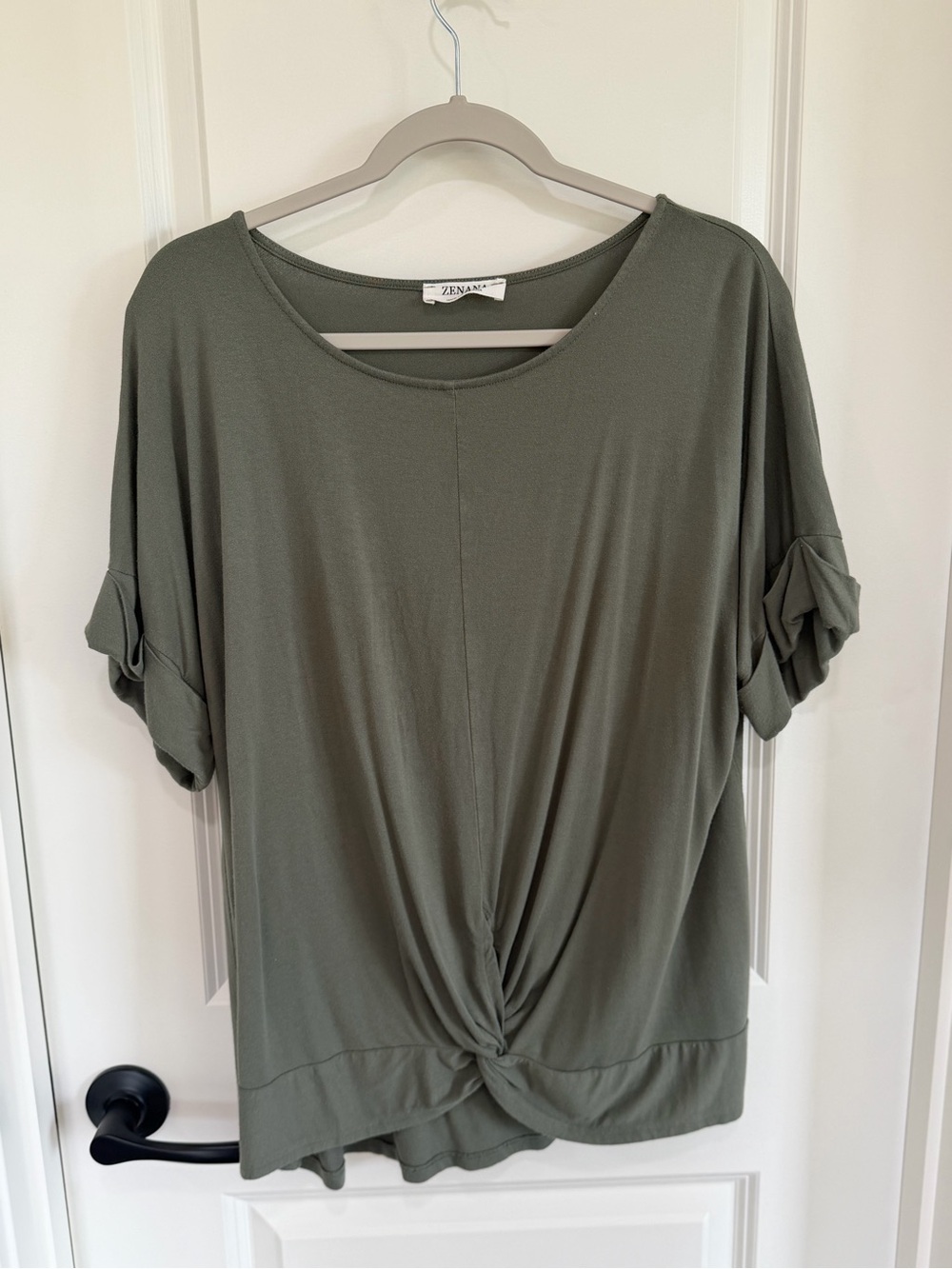 Zenana Olive Twist-Front Short Sleeve Top